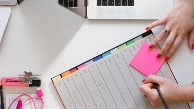 Planner showing business plan