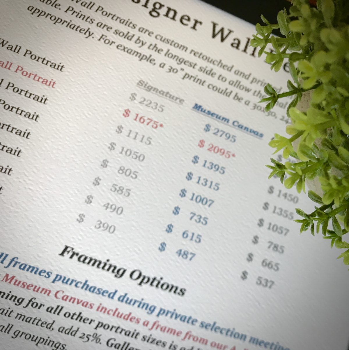 Photograph of a price list