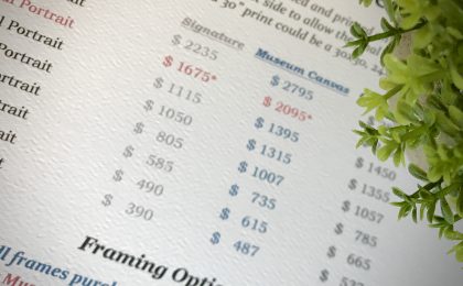 Photograph of a price list