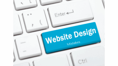 A blue key on a keyboard that says Website Design Mistakes.